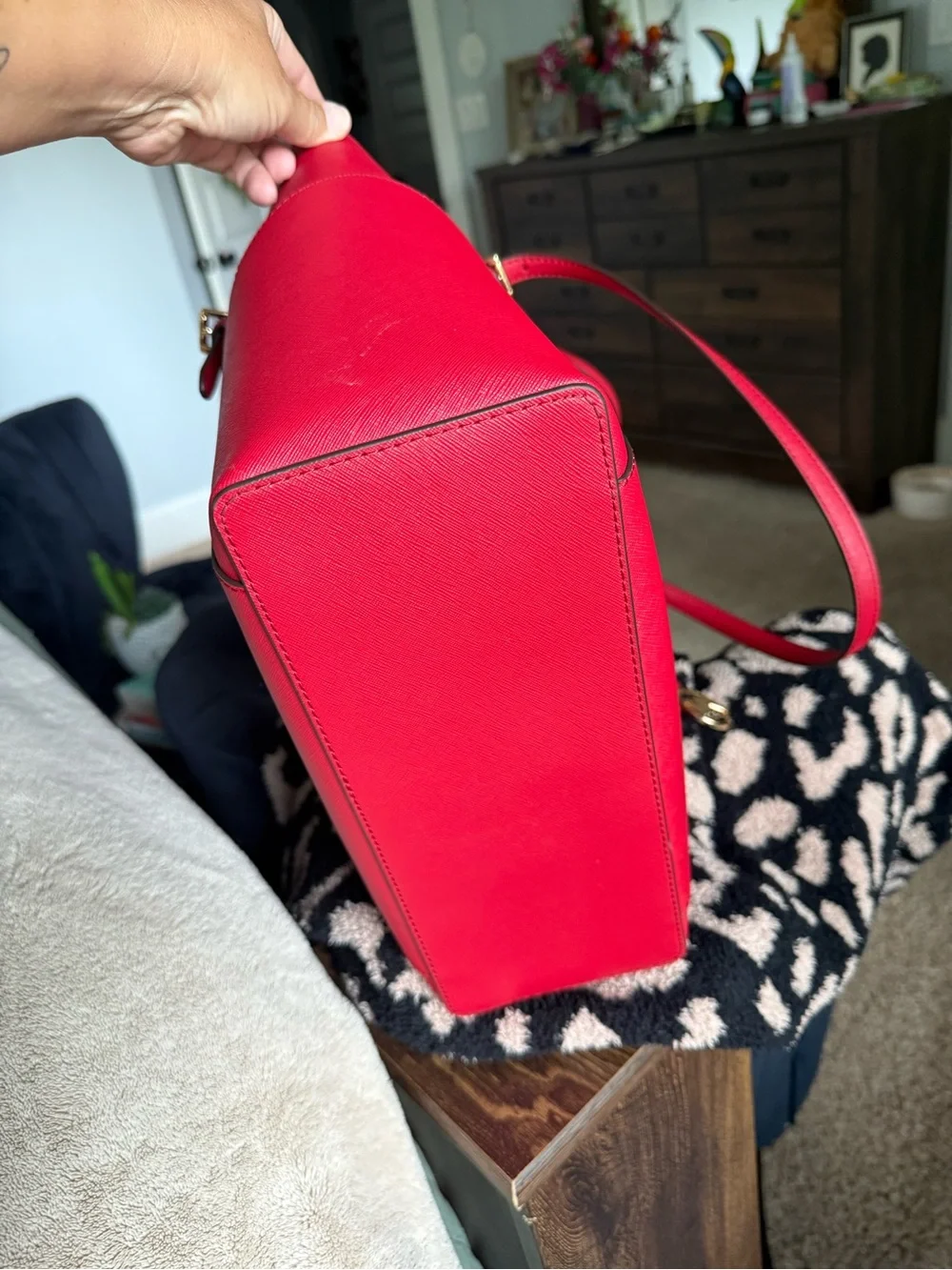 Michael Kors Bright Red Saffiano Tote with Gold Hardware
